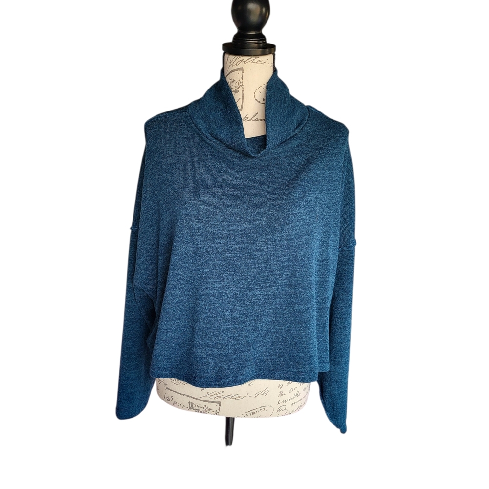 GeeGee Teal Cowl Neck Soft Knit Top Size Large Made in USA